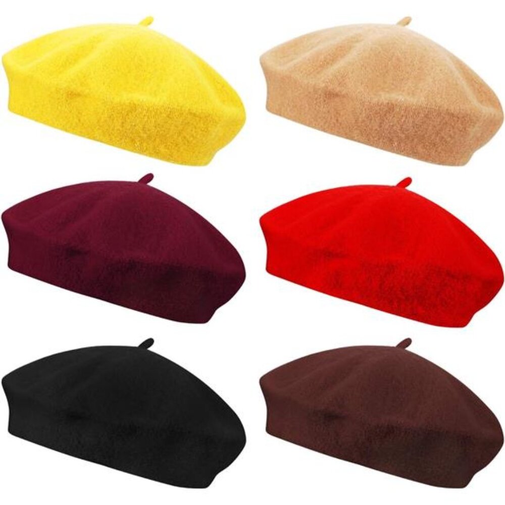 6 Pieces Wool Beret Hat French Style Beanie Hats Fashion Ladies Beret Caps
